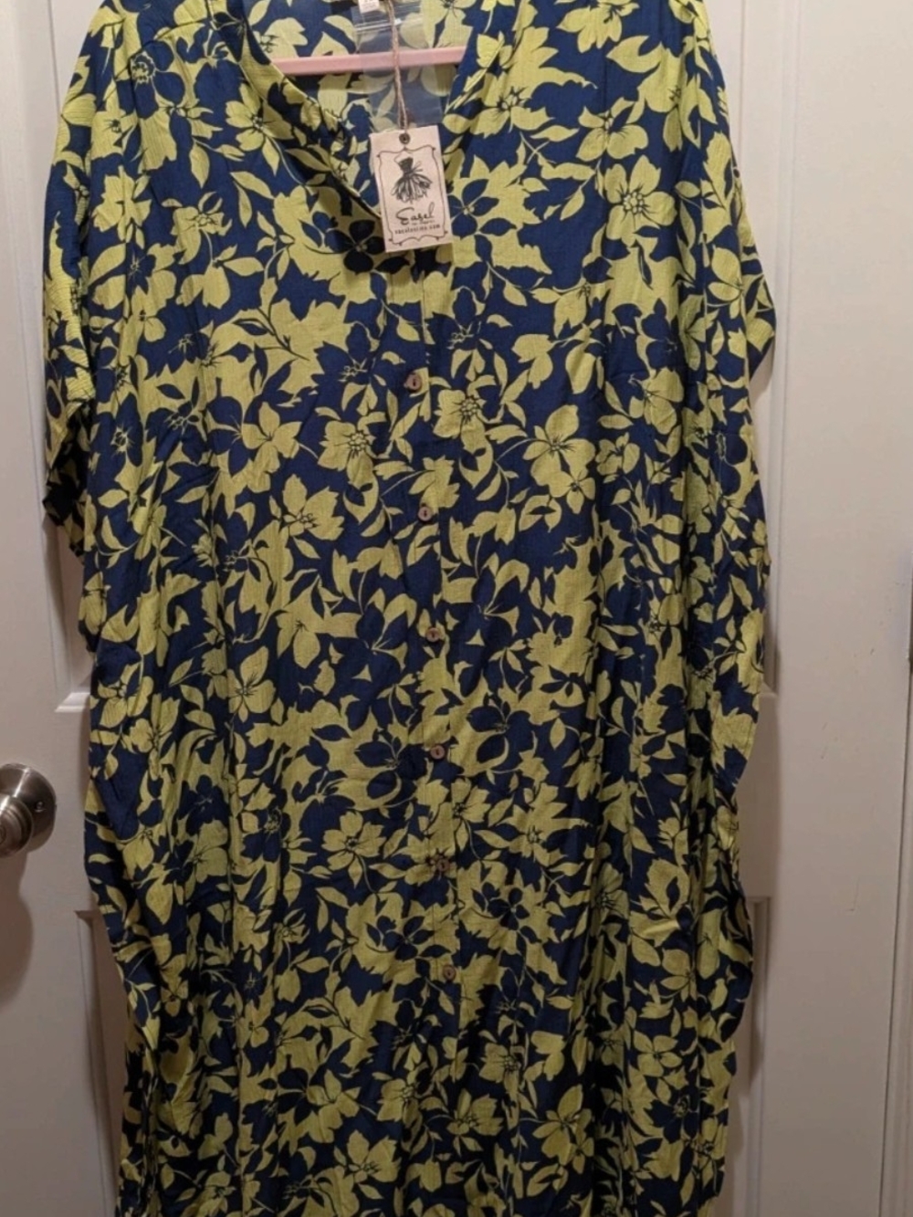 Easel 2x Lime Green and Navy Floral Button Up Dress